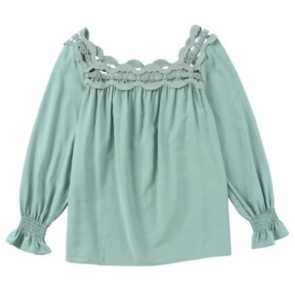 Tops - Scalloped Lace Neckline Blouse